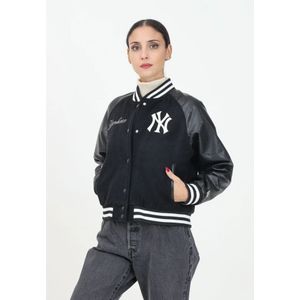 New Era, Jassen, Dames, Zwart, S, Leer, Zwarte Bomber Varsity MLB Yankees Jas