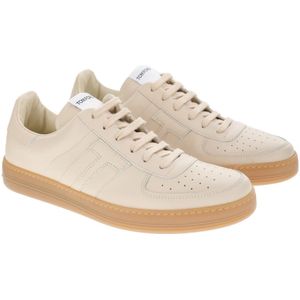 Tom Ford, Schoenen, Heren, Beige, 40 EU, Leer, Beige Leren Sneakers - Regular Fit