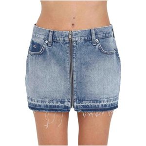 Tommy Jeans, Denim Minirok met Volledige Rits voor Dames Blauw, Dames, Maat:W24