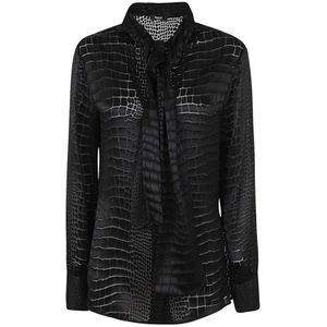 Versace, Blouses & Shirts, Dames, Zwart, 2Xs, Zwarte Crocodile Devore` Informeel Overhemd
