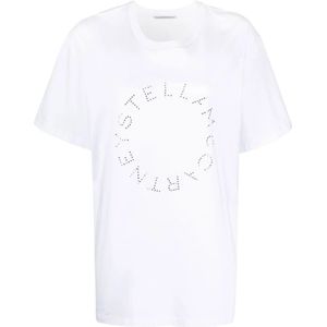 Stella McCartney, Tops, Dames, Wit, L, Katoen, Witte Katoenen Oversized T-shirt met Strass Logo