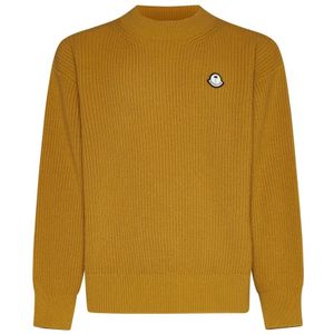 Moncler, Truien, Heren, Geel, S, Gele Sweaters met Wit/Blauw Detail