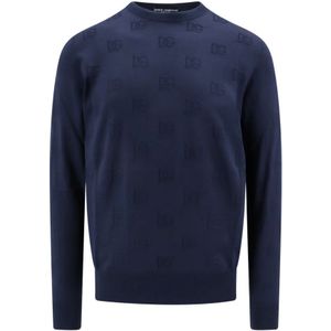Dolce & Gabbana, Sweatshirts & Hoodies, Heren, Blauw, M, Zijden Logo Trui