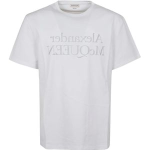 Alexander McQueen, Tops, Heren, Wit, L, Katoen, Katoenen T-shirt met Logo Detail
