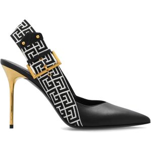 Balmain, Schoenen, Dames, Zwart, 37 1/2 EU, Leer, Pumps met monogram