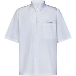 Givenchy, Overhemden, Heren, Wit, XL, Katoen, Witte Logo Geborduurde Boxy Fit Shirt