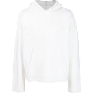 MM6 Maison Margiela, Sweatshirts & Hoodies, Heren, Wit, L, Wol, Witte Gebreide Hoodie met Nummer-Motief Logo
