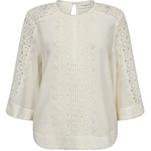 Copenhagen Muse, Blouse met geborduurde kanten panelen Jet Stream Beige, Dames, Maat:L