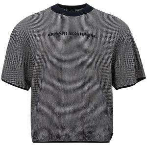 Armani Exchange, Tops, Heren, Veelkleurig, M, Blauw Wit Micro Check T-Shirt