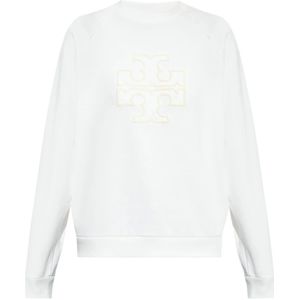 Tory Burch, Sweatshirts & Hoodies, Dames, Wit, S, Katoen, Katoenen sweatshirt met logo