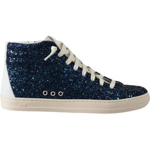 P448, Schoenen, Dames, Blauw, 36 EU, Leer, Hoge-top Skate Schoenen Blauwe Glitter