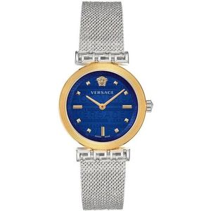 Versace, Accessoires, Dames, Grijs, ONE Size, Elegante Analoge Horloge met Blauwe Wijzerplaat