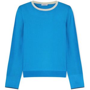 Motivi, Truien, Dames, Blauw, S, Polyester, Basic Pullover met Contrastboord