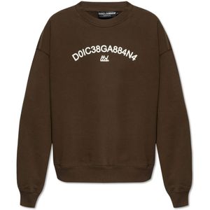 Dolce & Gabbana, Sweatshirts & Hoodies, Heren, Bruin, XL, Katoen, Bedrukte sweatshirt