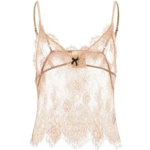 Aniye By, Kant Crop Top met Dunne Bandjes Beige, Dames, Maat:S