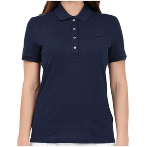 Lacoste, Dames Blauwe Marine Polo Shirt met Logo Patch Blauw, Dames, Maat:4XL