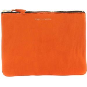 Comme des Garçons, Tassen, Heren, Oranje, ONE Size, Leer, Klassieke Leren Clutch Tasmet Gouden Logo Print