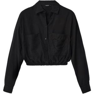 Desigual, Blouses & Shirts, Dames, Zwart, S, Klassieke Zwarte Blouse met Lange Mouwen