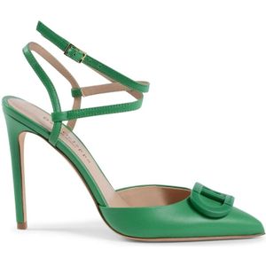 Dee Ocleppo, Schoenen, Dames, Groen, 41 EU, Groene Leren Lace-Up Stiletto Pump