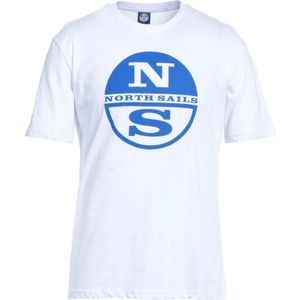 North Sails, Tops, Heren, Wit, L, Katoen, Witte Katoenen Logo Print T-shirt