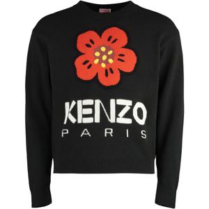 Kenzo, Truien, Heren, Zwart, 2Xl, Wol, Wollen Trui met Bloemenprint