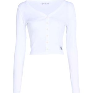 Calvin Klein Jeans, T-Shirt Geweven Label Rib Ls C Wit, Dames, Maat:L