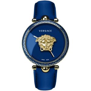 Versace, Blauw lederen Palazzo Empire kwarts horloge Blauw, Dames, Maat:ONE Size