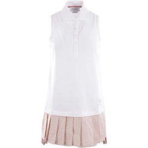 Thom Browne, Witte Mouwloze Polo Jurk met Micro Check Patroon Wit, Dames, Maat:XS