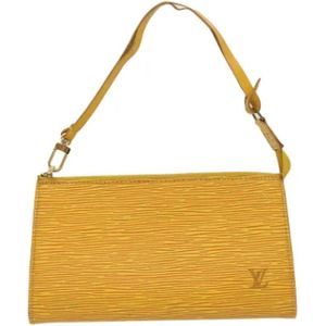 Louis Vuitton Vintage, Pre-owned, Dames, Geel, ONE Size, Tweed, Tweedehands handtas