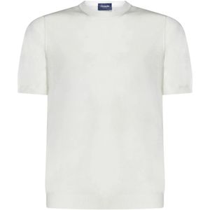 Drumohr, Tops, Heren, Wit, 3Xl, Katoen, Korte mouwen Witte Gebreide Crewneck T-shirt