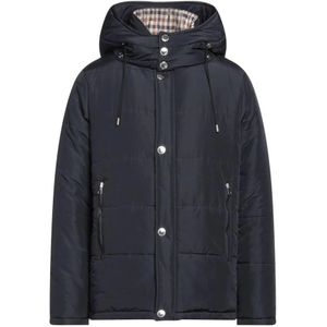 Aquascutum, Jassen, Heren, Blauw, M, Blauwe Jas met Afneembare Capuchon