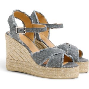 Castañer, Schoenen, Dames, Grijs, 40 EU, Linnen, Bromelia metallic-linnen espadrilles met enkelbandje met zij metalen gesp en 11 cm sleehak.