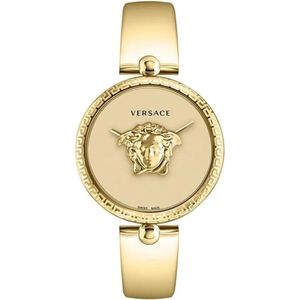 Versace, Gouden Palazzo Roestvrijstalen Horloge Geel, Dames, Maat:ONE Size