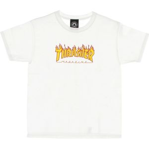 Thrasher, Tops, unisex, Wit, XS, Katoen, Flame Tee Kinder T-shirt Wit/Geel