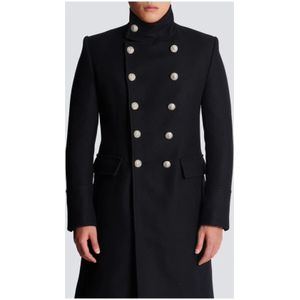 Balmain, Mantels, Heren, Zwart, M, Wol, Militaire Stijl Jas