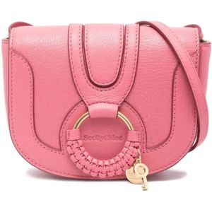 See by Chloé, Roze Geitenleren Schoudertas met Logo Roze, Dames, Maat:ONE Size