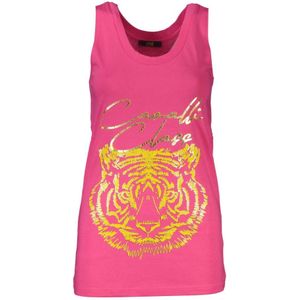 Cavalli Class, Tops, Dames, Roze, XS, Katoen, Elegante Roze Katoenen Tank met Logoprint