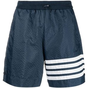 Thom Browne, Blauwe Ripstop Shorts met Reflecterende 4-Bar Print Blauw, Heren, Maat:M