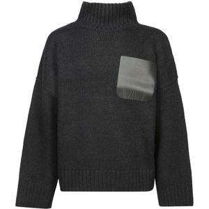 JW Anderson, Truien, Heren, Zwart, L, Wol, Zwarte Gebreide Coltrui Sweater Aw 24