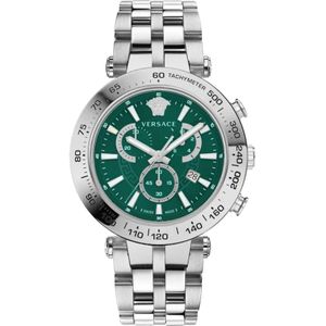 Versace, Bold Chrono Roestvrij Stalen Horloge Groen Grijs, Heren, Maat:ONE Size