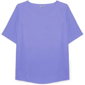 Fiorella Rubino, Blouses & Shirts, Dames, Paars, L, Polyester, Blouse met korte mouwen en U-boot halslijn