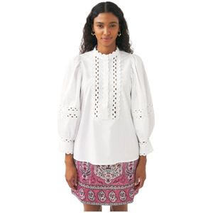 Antik Batik, Katoenen poplin openwork blouse Rodo Wit, Dames, Maat:L