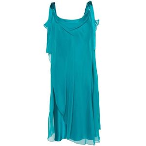 Alberta Ferretti, Turquoise Zijden Jurk Blauw, Dames, Maat:L