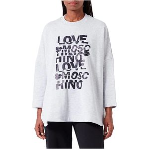 Love Moschino, Tops, Dames, Grijs, S, Glitter Print Oversized Crewneck Sweatshirt