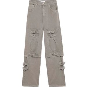 Blumarine, Jeans, Dames, Beige, S, Katoen, Cargo Design Boyfriend Jeans met Riemdetail
