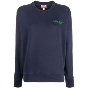 Kenzo, Sweatshirts & Hoodies, Dames, Blauw, L, Katoen, Klaproos Print Sweatshirt