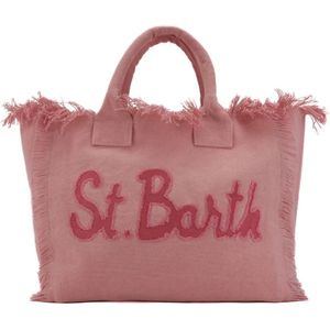 MC2 Saint Barth, Tassen, Dames, Roze, ONE Size, Katoen, Canvas Shopper Tas Roze Franjes Rits