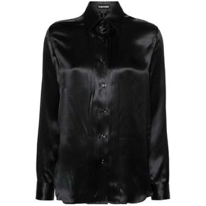 Tom Ford, Luxe Zwarte Zijden Satijnen Overhemd Zwart, Dames, Maat:S