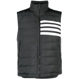 Thom Browne, Jassen, Heren, Grijs, XL, Wol, Grijze Gestreepte Gewatteerde Gilet Jas