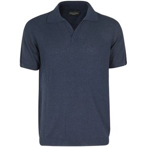 Roberto Collina, Tops, Heren, Blauw, XL, Polo Shirt zonder knopen